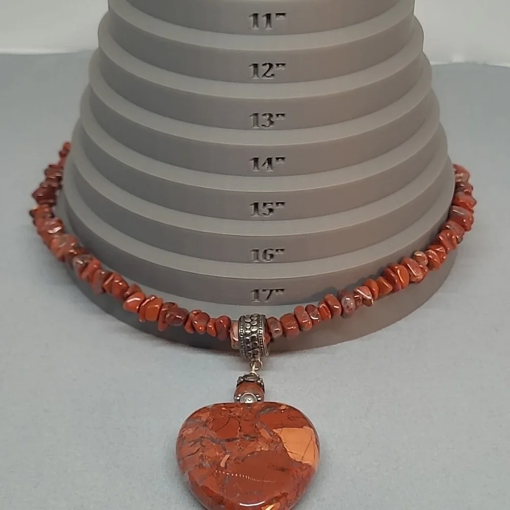 Vintage Red Jasper Heart‎ Chip Necklace Woman Heart Pendant Earthy Boho